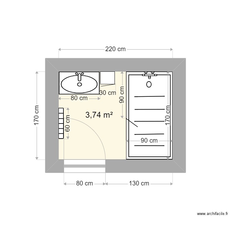 Plan de Salle de Bain n°1. Plan de 1 pièce et 4 m2