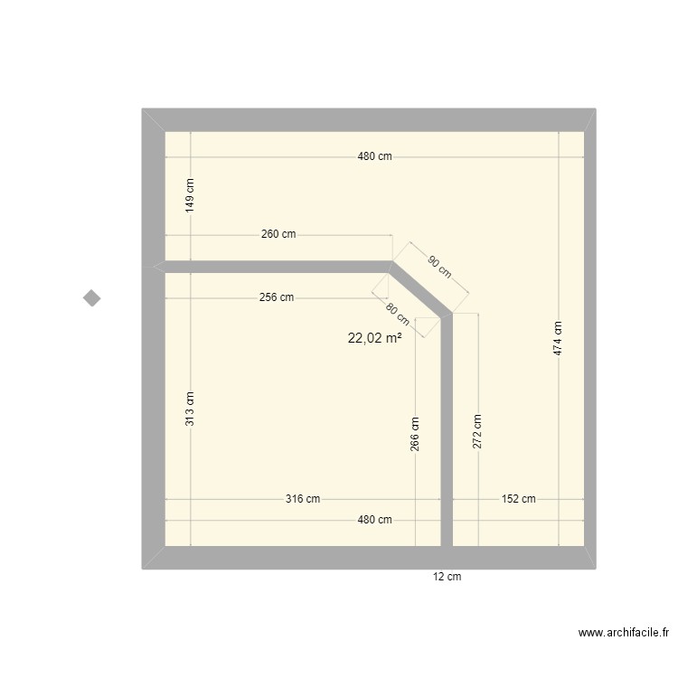 Viroflay plan rdc à venir. Plan de 1 pièce et 22 m2