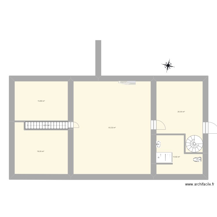 Episy Etage Base. Plan de 6 pièces et 121 m2