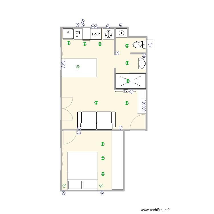 max et mona avec électricité. Plan de 2 pièces et 33 m2