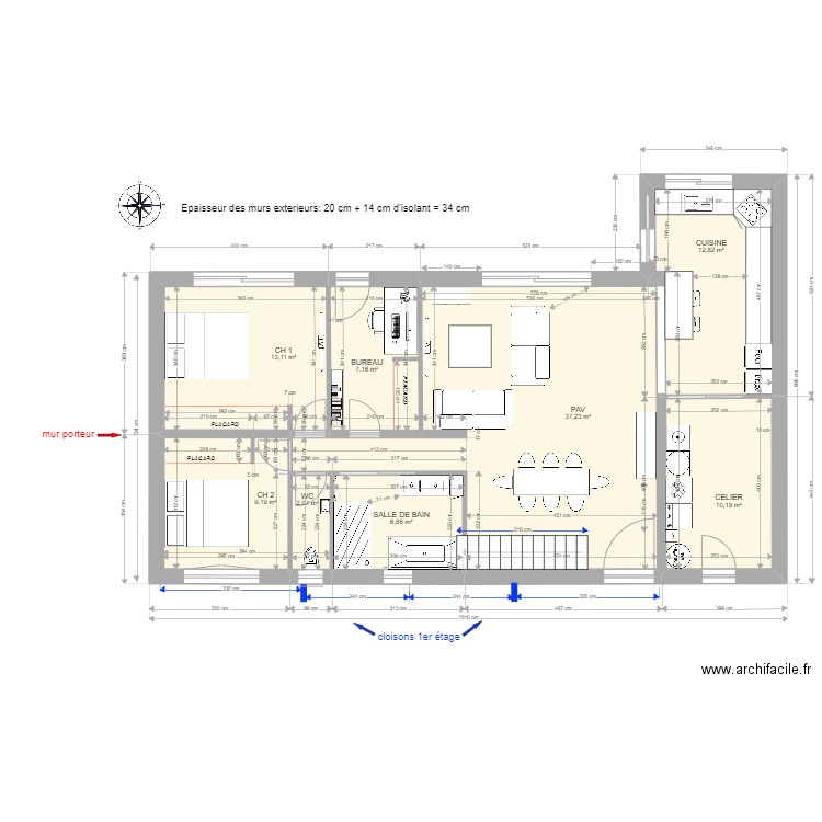 RENOVATION TEST 12 isolation par l'intérieur . Plan de 10 pièces et 131 m2