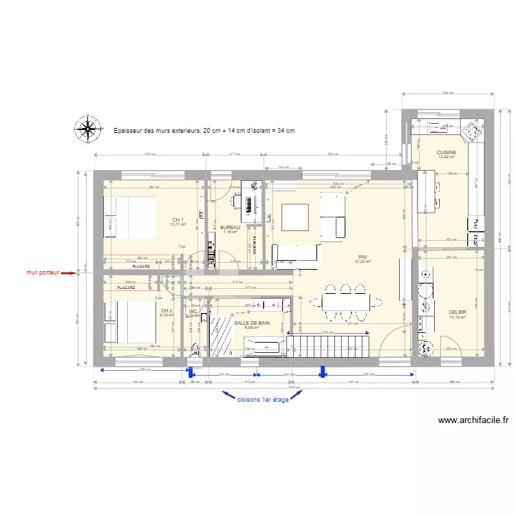 RENOVATION TEST 12 isolation par l'int&eacute;rieur . Plan de 