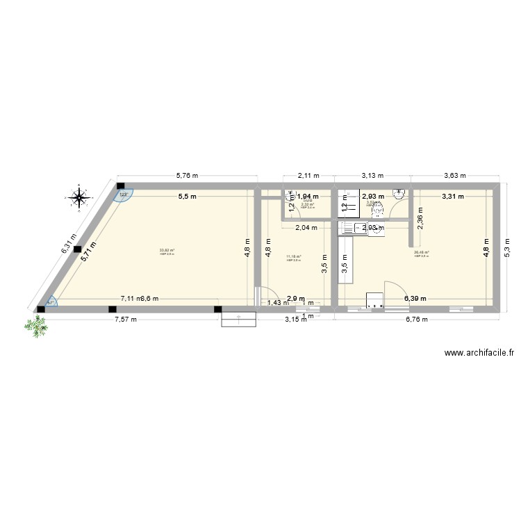 soltano. Plan de 6 pièces et 77 m2