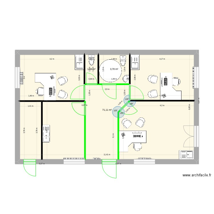 maison medicale. Plan de 3 pièces et 76 m2