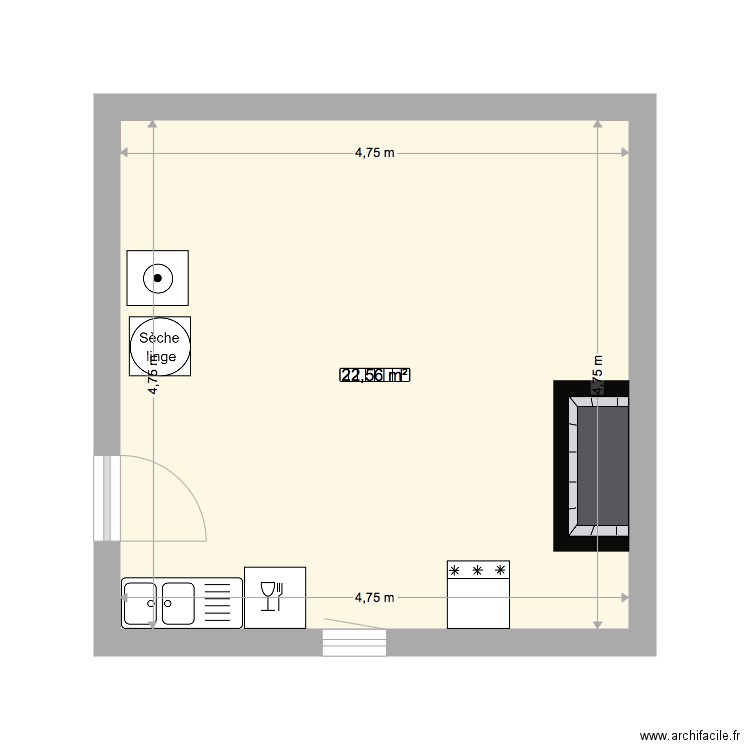 Arriere cuisine Pondauge 1. Plan de 1 pièce et 23 m2