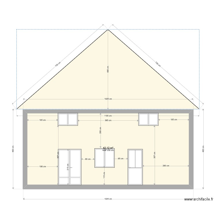 plan pignon apres travaux. Plan de 1 pièce et 42 m2