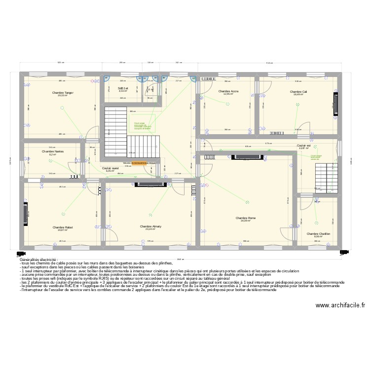 Platane Electricité 1e étage. Plan de 13 pièces et 196 m2