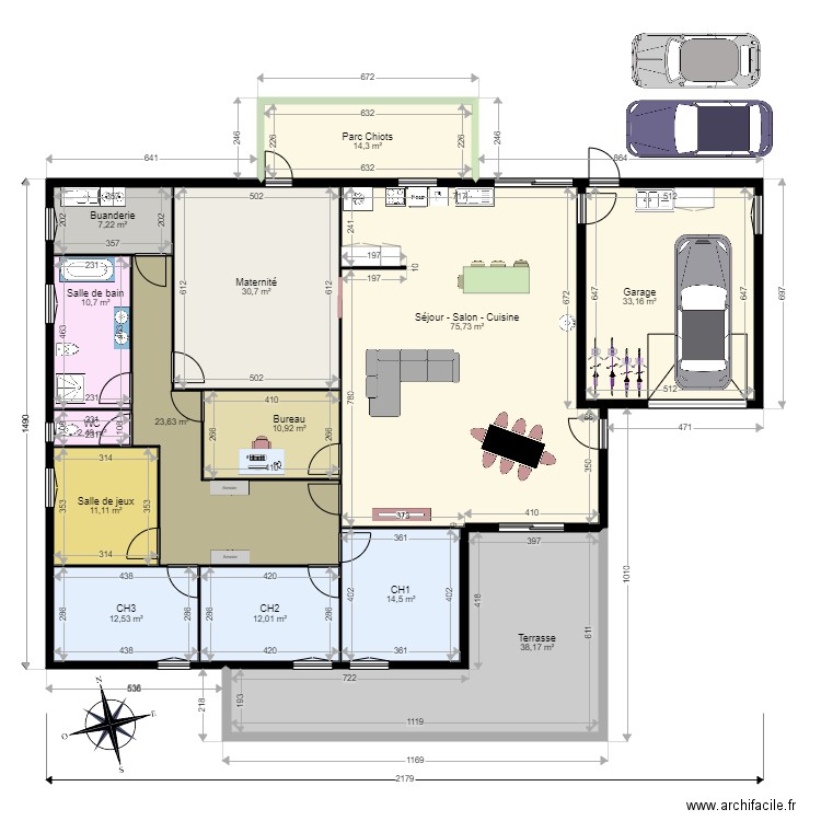 maison 3. Plan de 14 pièces et 297 m2