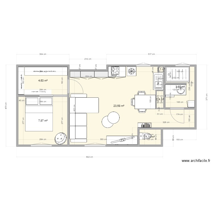 chouchou 23 suite. Plan de 7 pièces et 42 m2