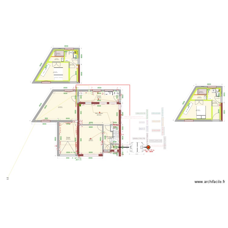 travaux élec V12 arrière cuisine gaz chambre couloir garage. Plan de 24 pièces et 288 m2