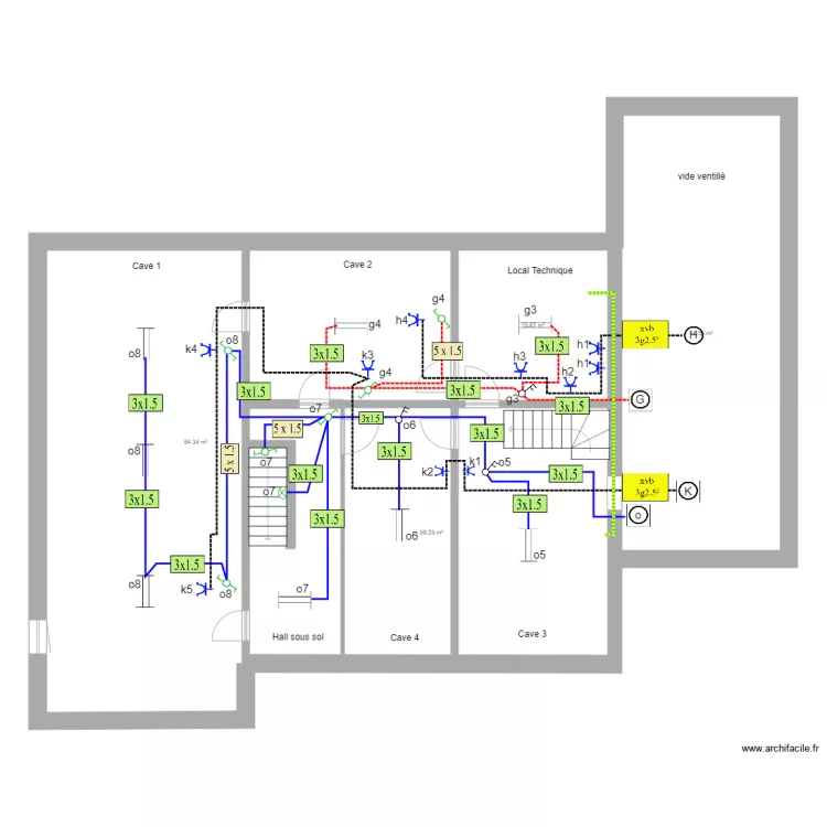  2018 Sous Sol avec type de cable Unifilaire . Plan de 
