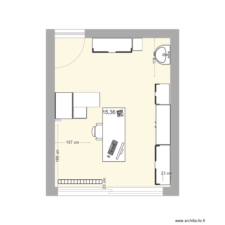 bureau gdc. Plan de 1 pièce et 15 m2