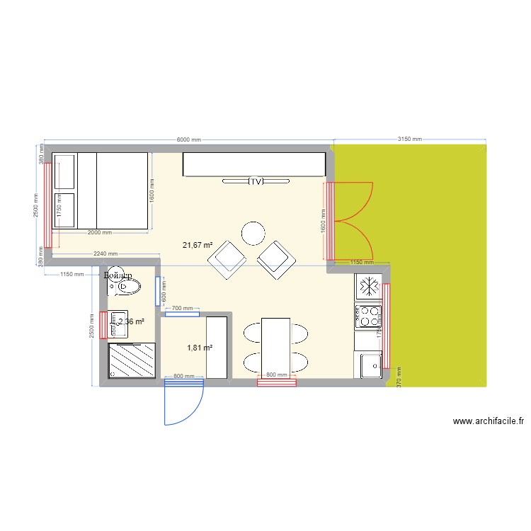 p30 1 4. Plan de 4 pièces et 37 m2