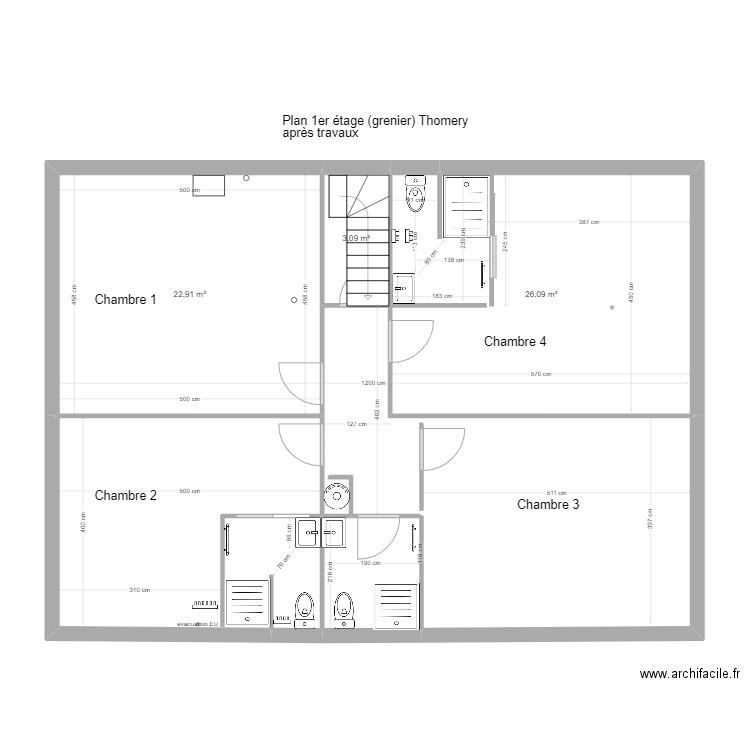APRES plan grenier maison Thomery. Plan de 5 pièces et 102 m2
