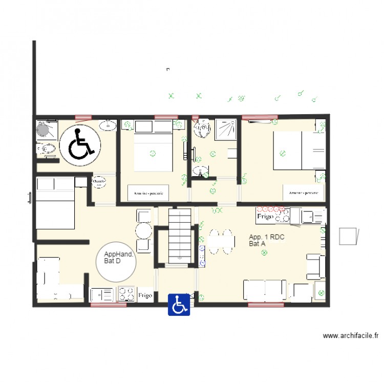 Batiment Droit  RDC Handicapé et 1   OKk. Plan de 0 pièce et 0 m2