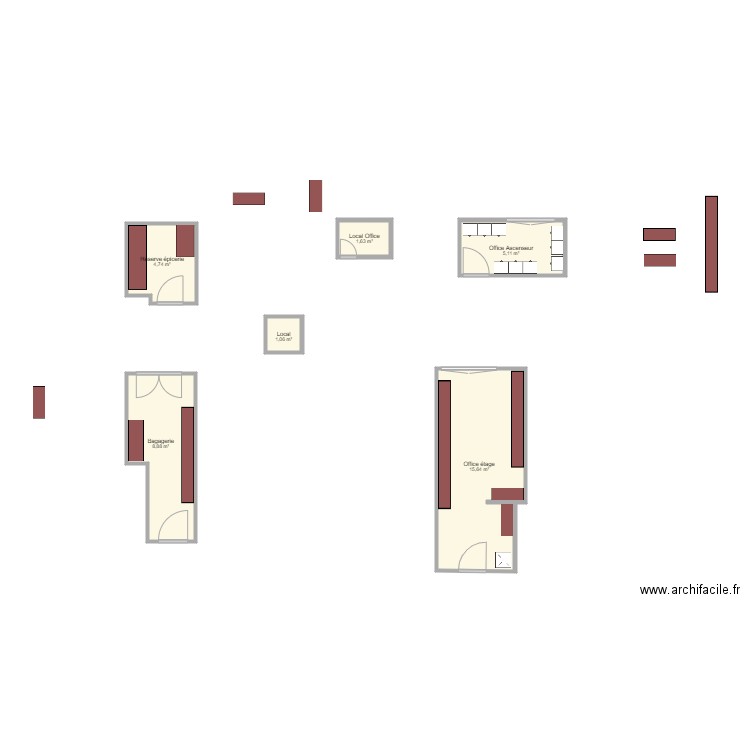 Office étage. Plan de 6 pièces et 37 m2