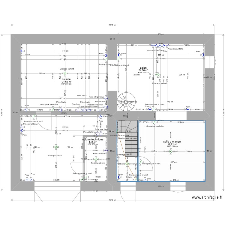 PROJET LACAUNE RDC gabi1 ELECé2. Plan de 4 pièces et 76 m2