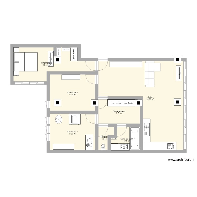 Plan appartement inversion chambre. Plan de 0 pièce et 0 m2