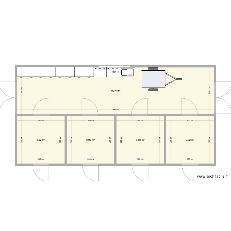 ecuries. Plan de 16 pièces et 142 m2