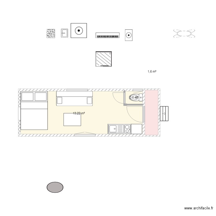 roulOTTE 650  r  faugier. Plan de 3 pièces et 15 m2