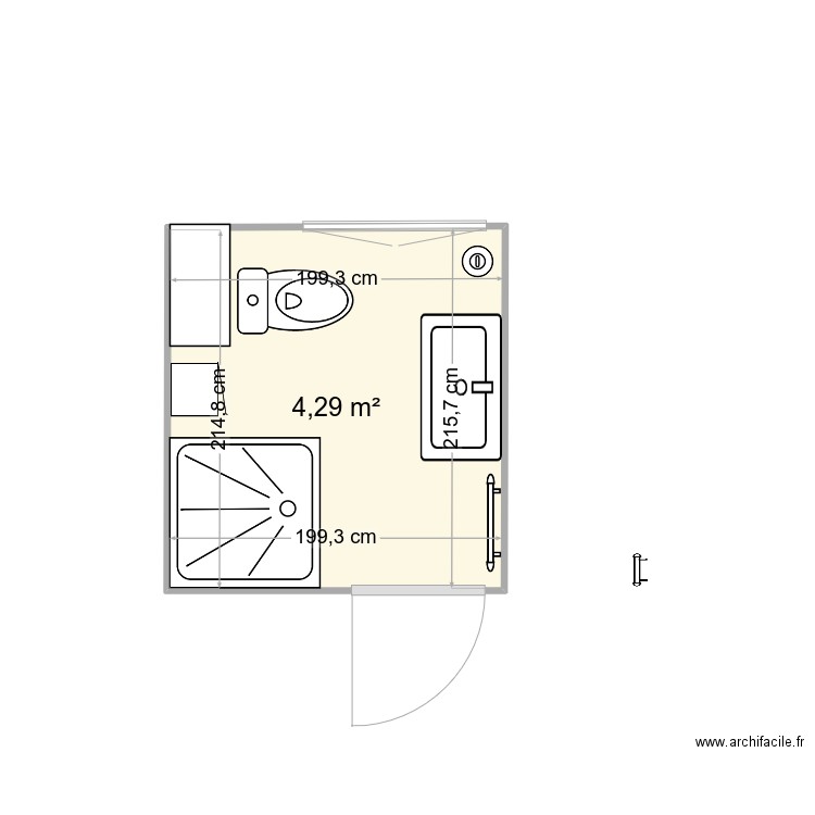 salle de douche revisitée. Plan de 1 pièce et 4 m2