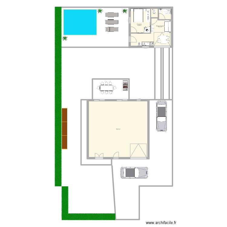 Garage et Maison 1. Plan de 3 pièces et 104 m2