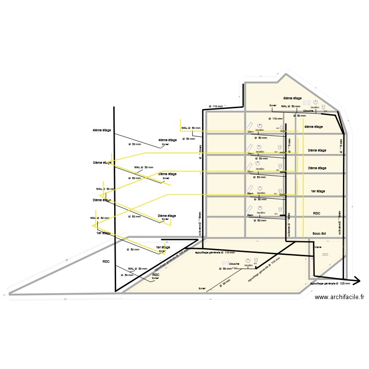 plan égouttage. Plan de 27 pièces et 338 m2