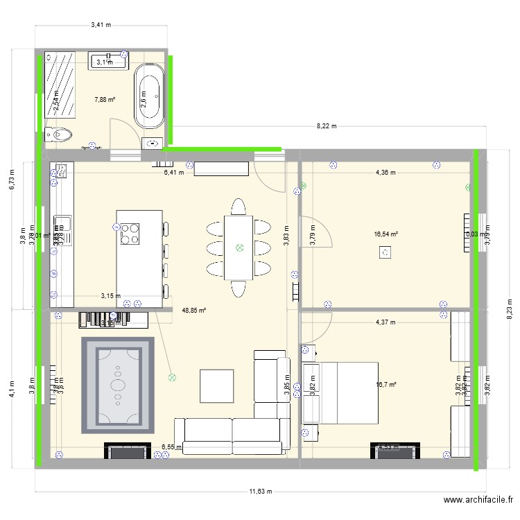 Clémentine sdb 2. Plan de 6 pièces et 91 m2