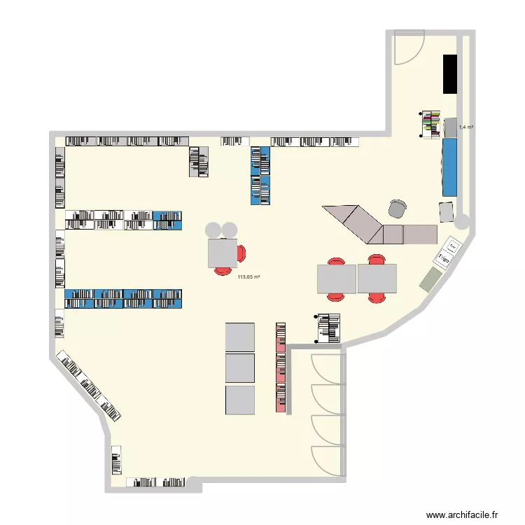 CRALEJ original proposition en rayonnage en bleu. Plan de 2  et 115 m²