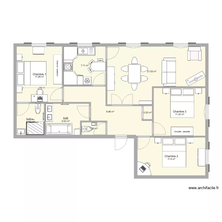 Appart F4 20190407. Plan de 