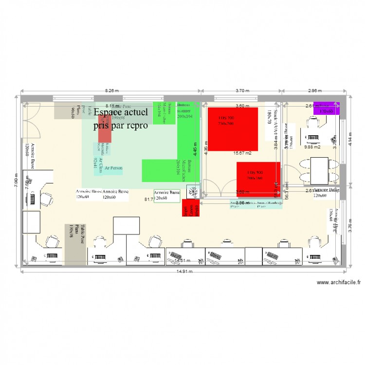 Bureau Reprographie partant existant V1. Plan de 0 pièce et 0 m2