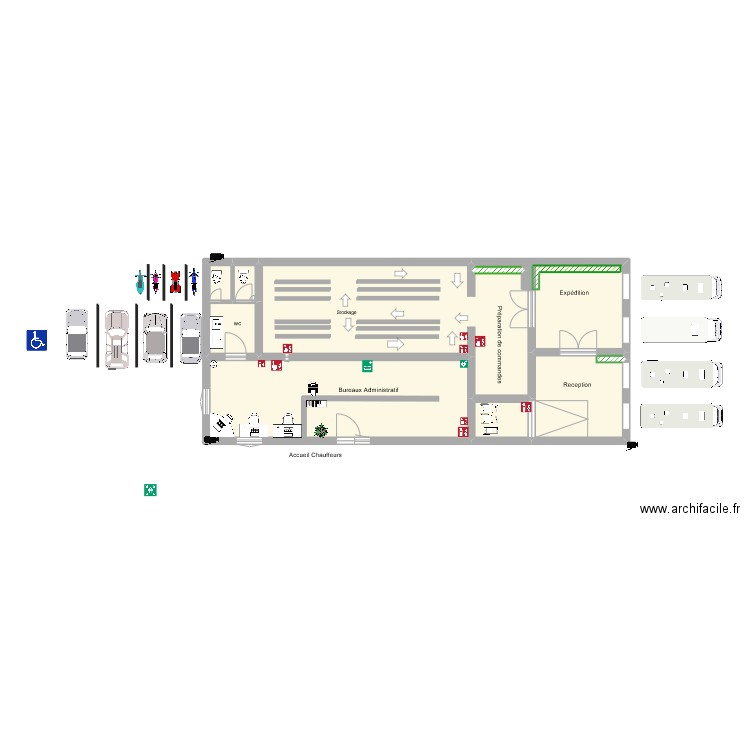 entrepot. Plan de 6 pièces et 94 m2