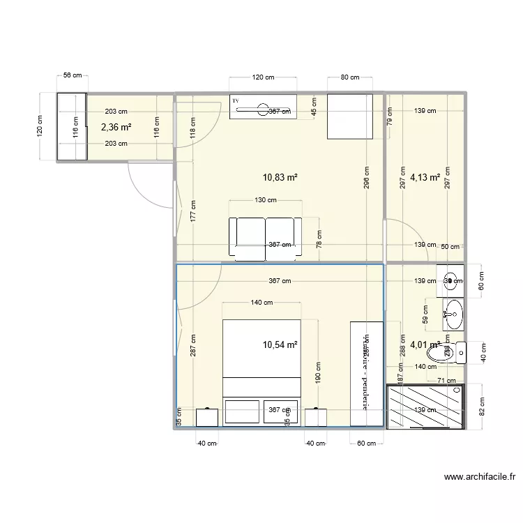 plan avec porte chambre actuelle. Plan de 