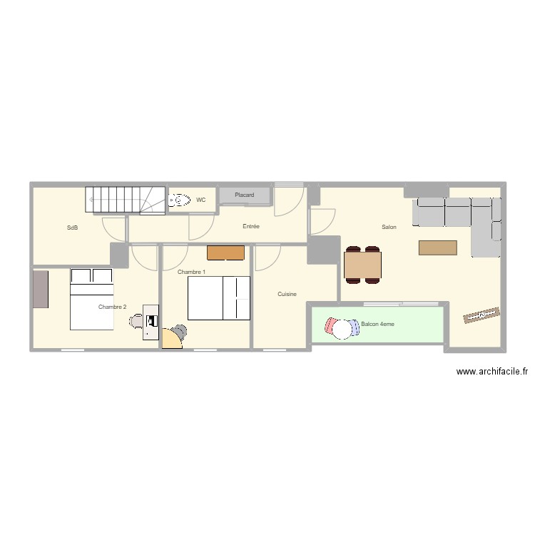 Ernest Deco 4eme. Plan de 14 pièces et 72 m2