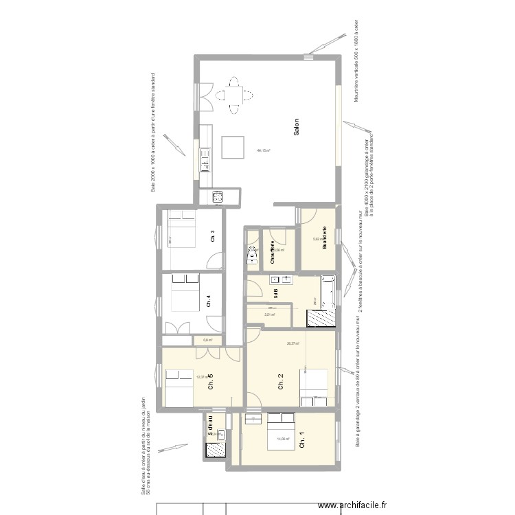  Rénovation Façade ouest. Plan de 10 pièces et 127 m2