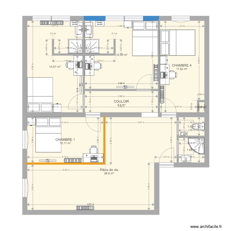 A Colocation Plan Sample projet colocation 4ers - Plan dessiné par JulienLB44