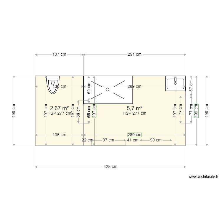 sb3. Plan de 2 pièces et 8 m2