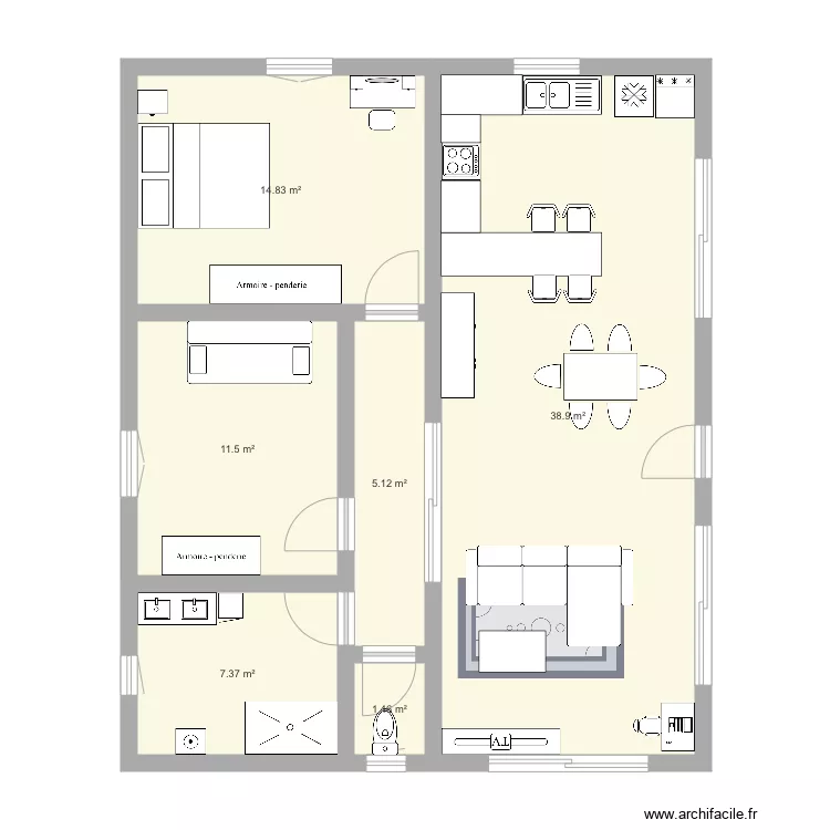 Maison 80m2. Plan de 