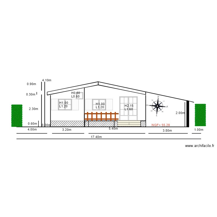 Facade SUD Chalet 124. Plan de 8 pièces et 1 m2