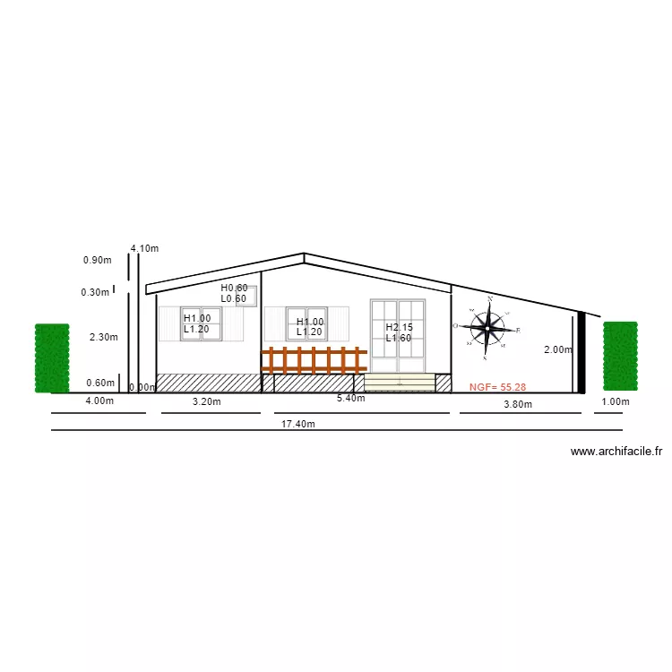 Facade SUD Chalet 124. Plan de 