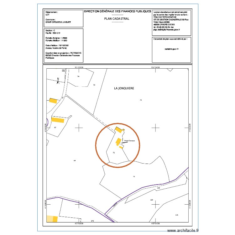 PLAN CADASTRAL TERRASSE EST. Plan de 0 pièce et 0 m2