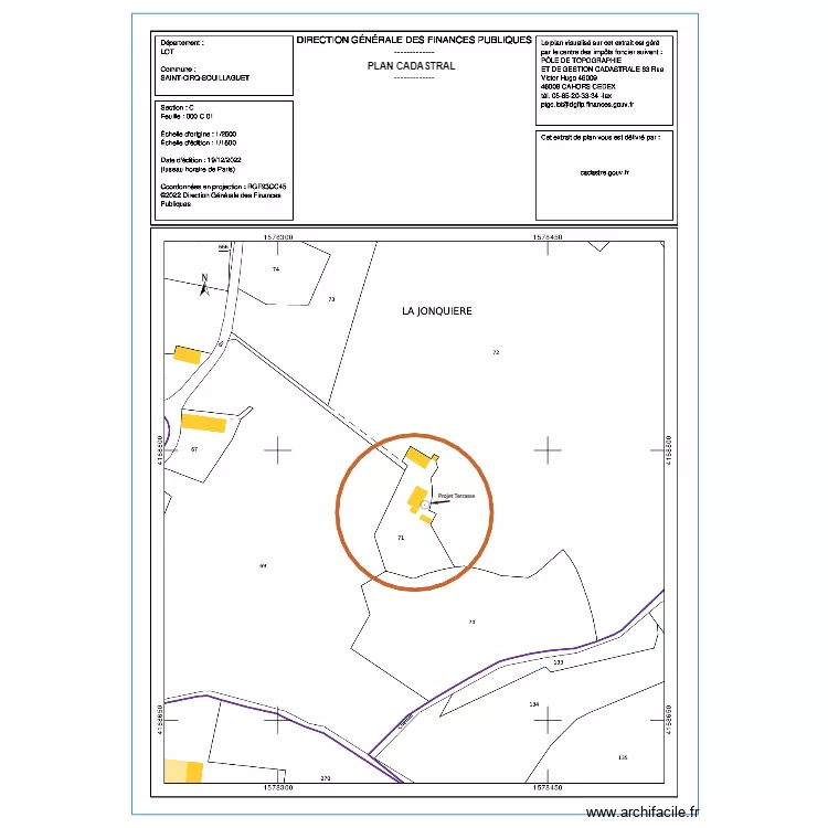 PLAN CADASTRAL TERRASSE EST. Plan de 