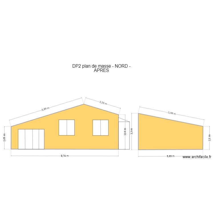 DP2 NORD APRES apres refus. Plan de 2 pièces et 47 m2