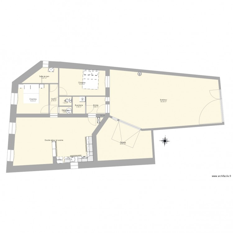 2ch cuis ouverte. Plan de 0 pièce et 0 m2