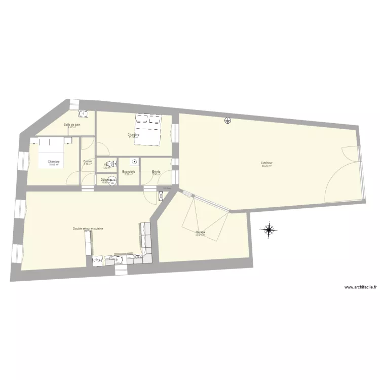 2ch cuis ouverte. Plan de 