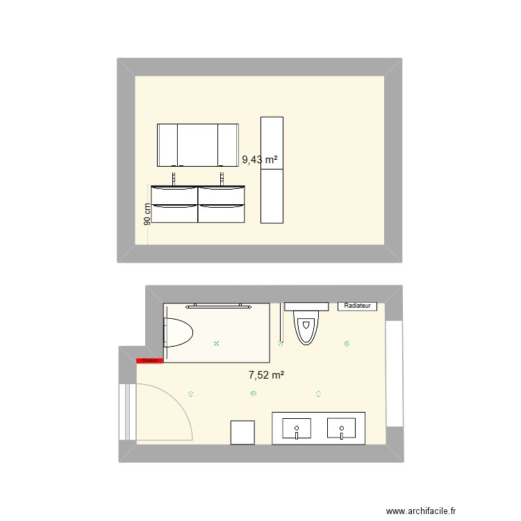 Projet Denis-Moiny. Plan de 2 pièces et 17 m2