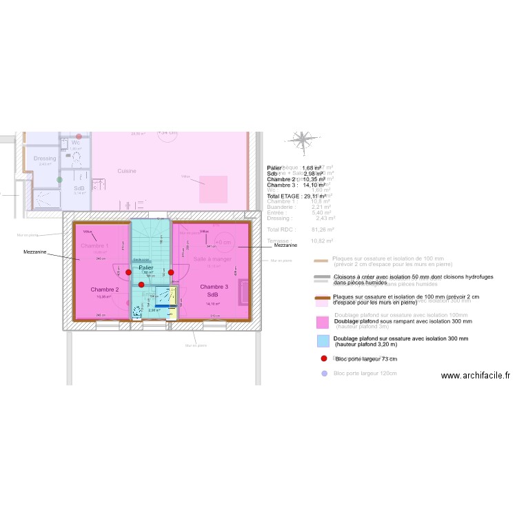 doumerc 2 gros oeuvre placo. Plan de 4 pièces et 29 m2