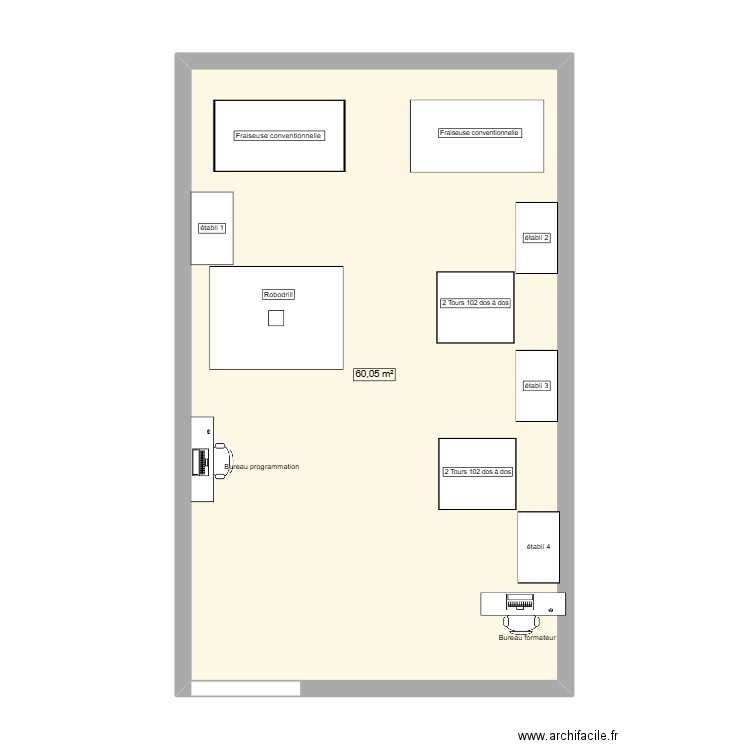 IMPLANTATION ATELIER. Plan de 1 pièce et 60 m2