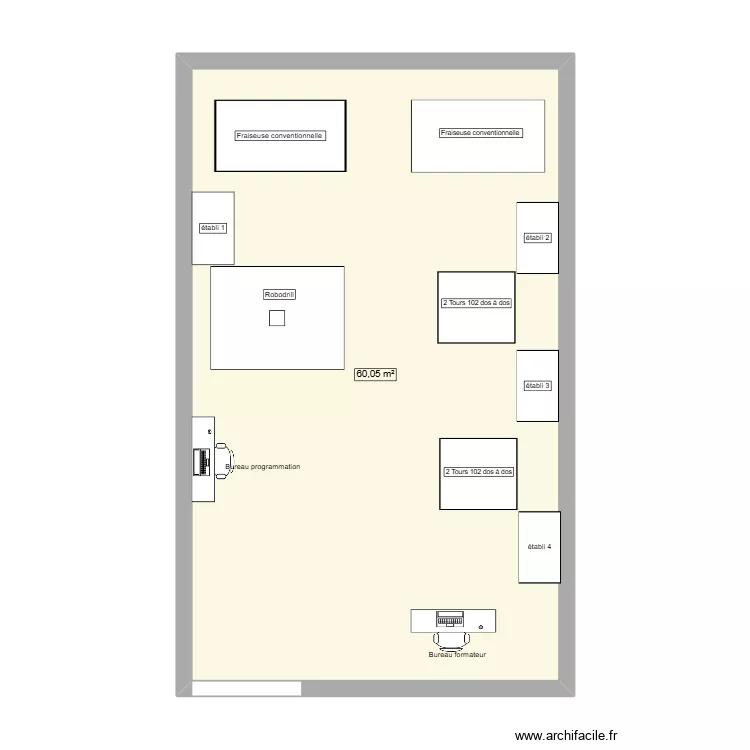 IMPLANTATION ATELIER. Plan de 1 pièce et 60 m²