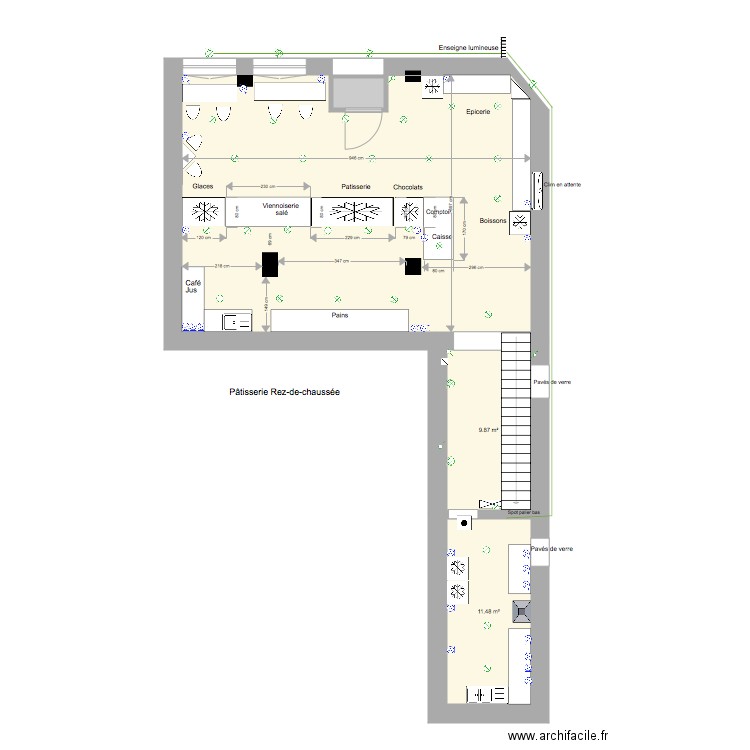 Patisserie Rez de chaussée mobilier 2. Plan de 0 pièce et 0 m2